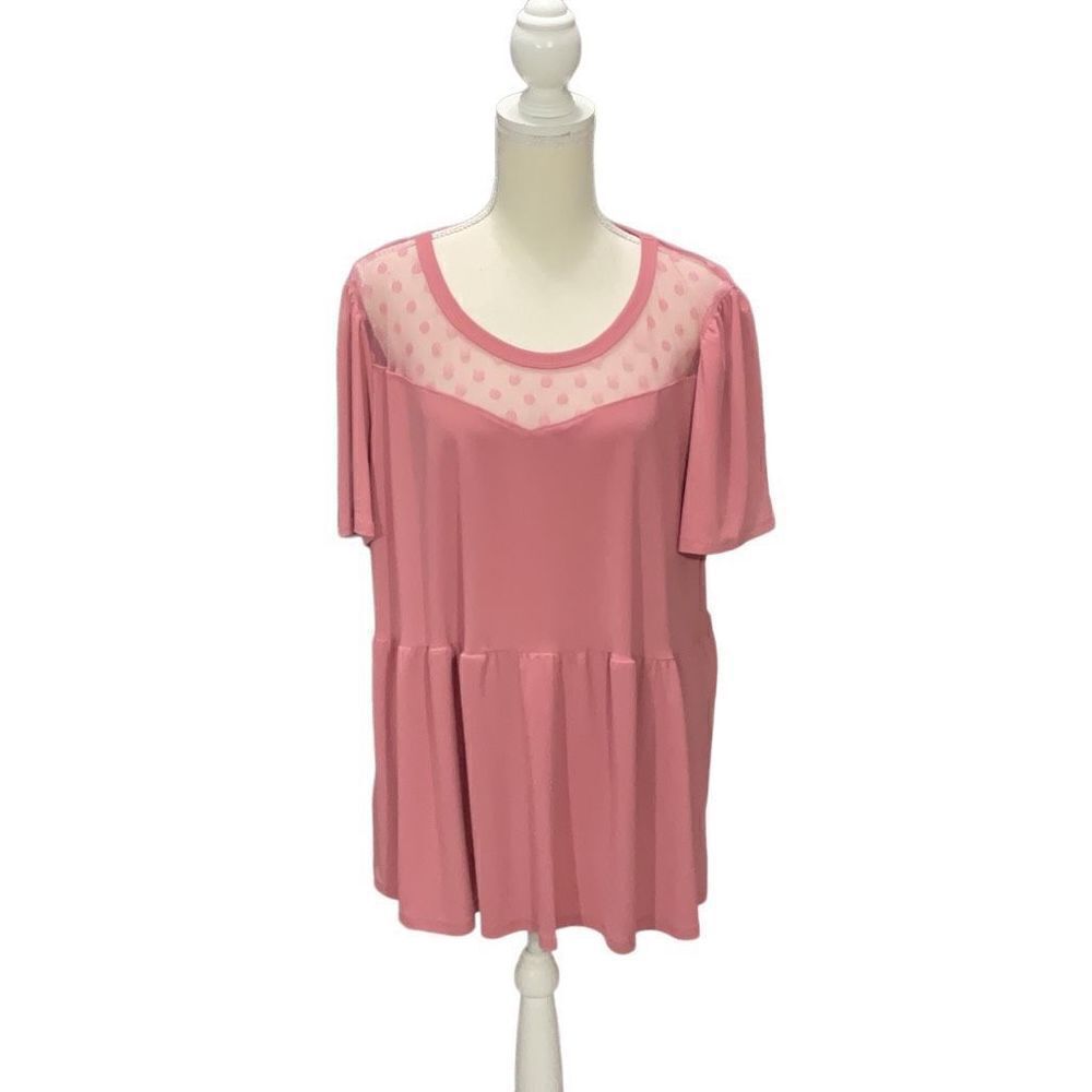 Emma & Olive Woman Dusty Rose Mesh Yoke Short Sleeve Pullover Blouse Size 3X